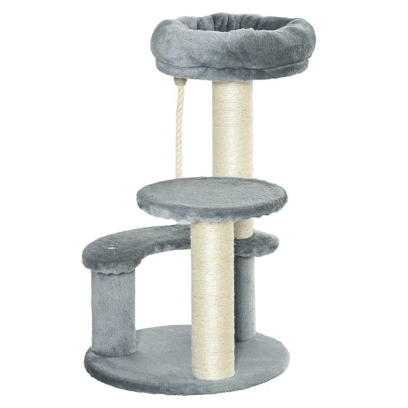 Pawhut Árbol Rascador Para Gatos Con Cama De Felpa Y Postes De Cuerda De Sisal