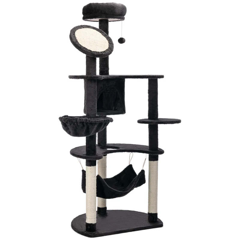 Pawhut Rascador Para Gatos 153 Cm Con Cueva Plataformas Postes De Sisal Y Bola
