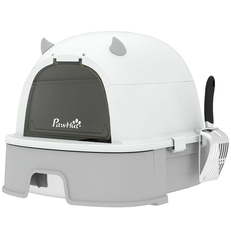 Pawhut Arenero Para Gatos L Con Tapa Extraíble Bandeja De Acero Inoxidable Gris
