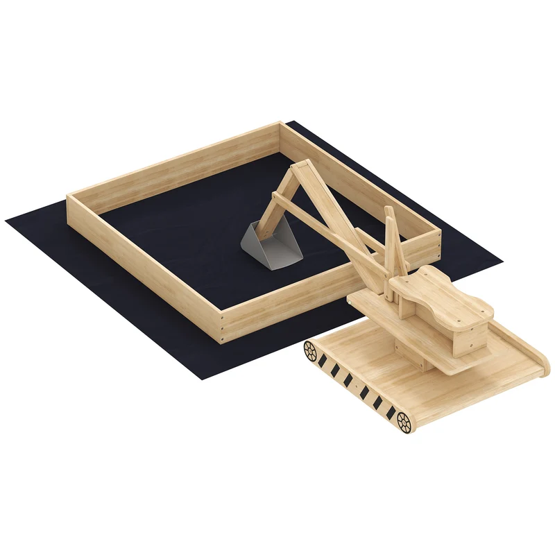 Aiyaplay Arenero Para Niños De Madera Con Excavadora Asiento Giratorio Natural