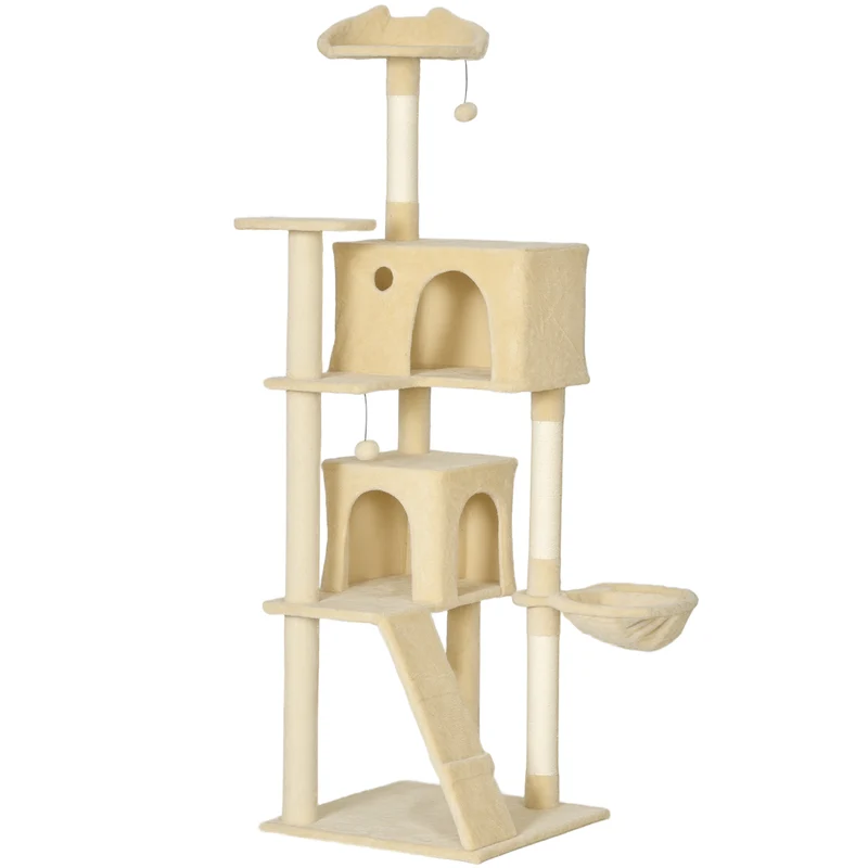 Pawhut Árbol Rascador Para Gatos 180 Cm Con Múltiples Plataformas Beige