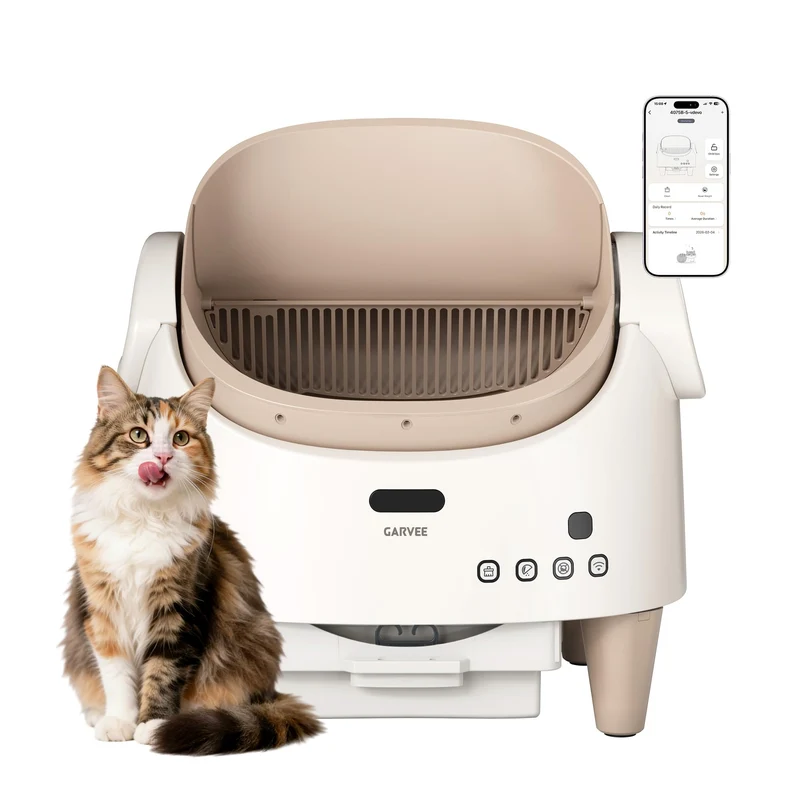Garvee Arenero Inteligente para Gatos en Plastico Seguro con Control Facil Limpieza y Diseno Antiolores, Marron