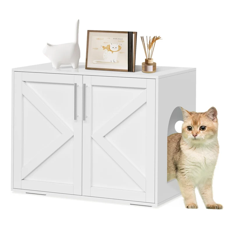 Garvee Mueble Oculto para Caja de Arena de Gatos de MDF y PB Armario Organizador para Mascotas Blanco