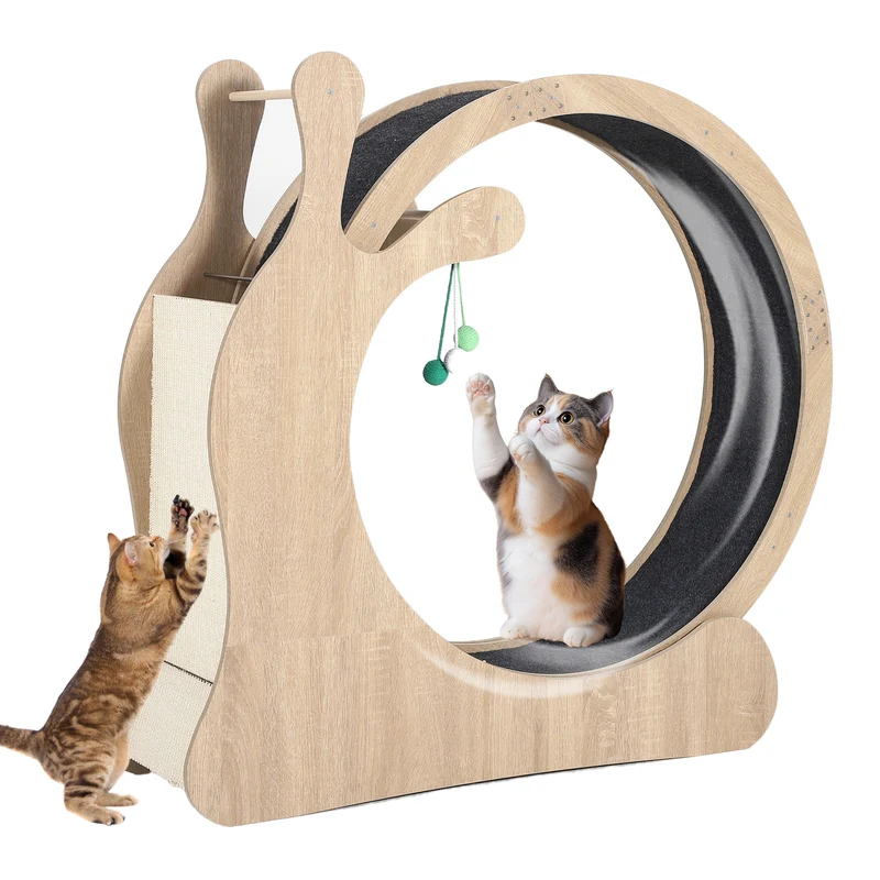 Garvee Rueda de Ejercicio para Gatos de MDF con Interior de 85cm Diseño de Caracol Color Madera