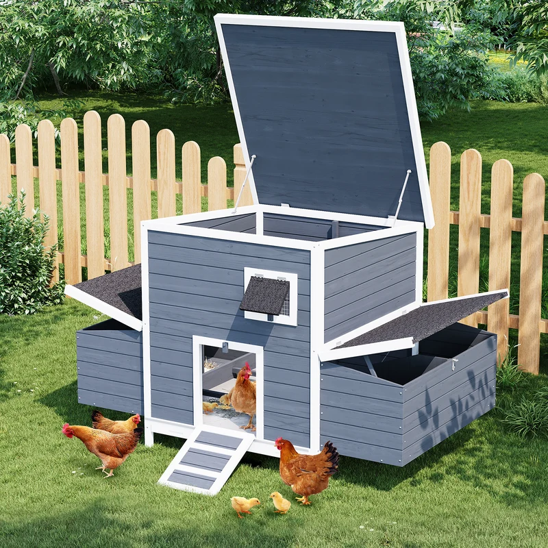 Garvee Gallinero de Madera Exterior de Abeto Diseño Resistente Techo Impermeable Fácil Acceso y Limpieza para Aves y Mascotas