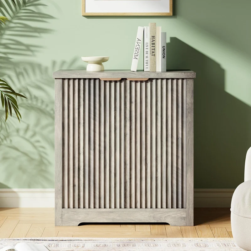 Garvee Gabinete Buffet de Superficie Estriada con Estantes Ajustables para Sala o Pasillo Natural