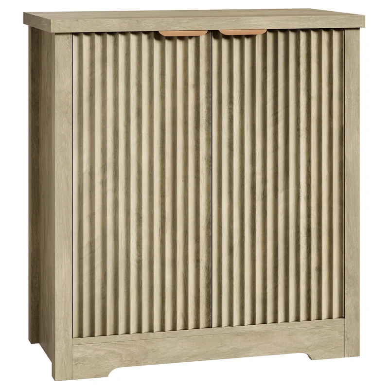 Garvee Consola Multifuncional de Madera Acanalada con Puertas Ocultas para Organización en Hogar Natural