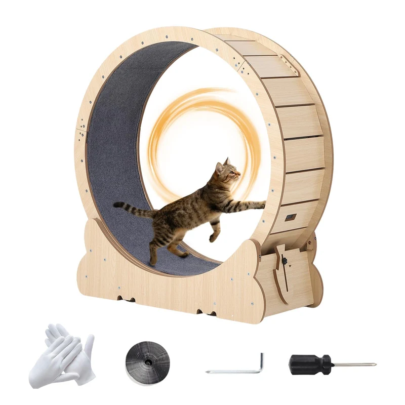 Garvee Rueda de Ejercicio Silenciosa para Gatos de Interior con Alfombra Extraíble 100cm Madera