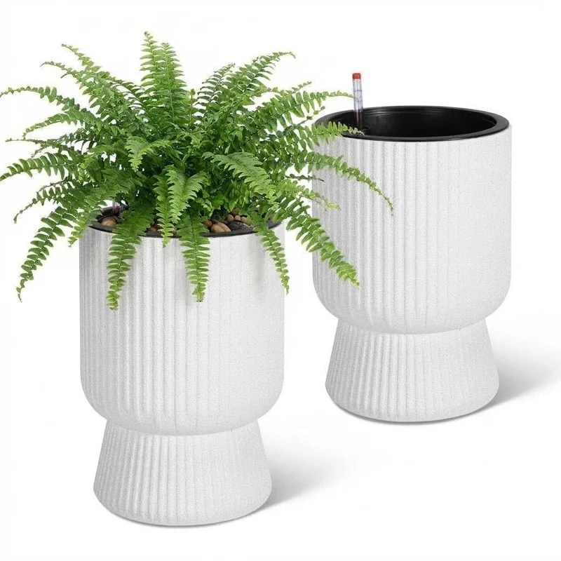 Garvee Macetas De Autorriego Grandes Para Plantas De Interior Con Monitor De Nivel De Agua Y Diseño Anti-Desbordamiento, Set De 2, Material Duradero, Hogar Y Oficina