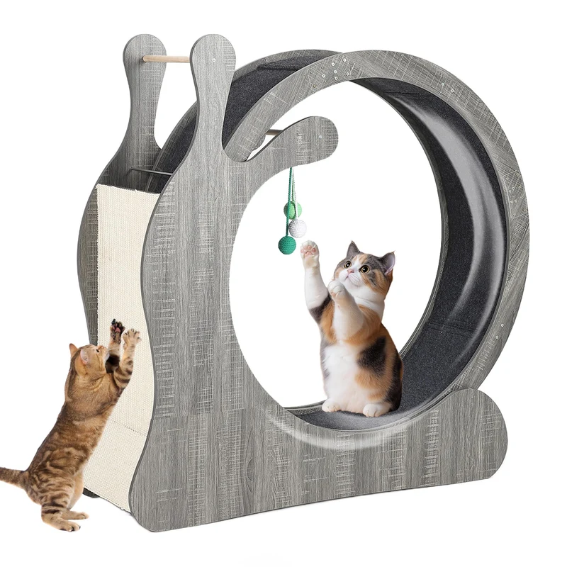 Garvee Caminadora Felina de Rodillos Silenciosos con Rascador Integrado para Gatos Activos en Interiores 114cm Madera