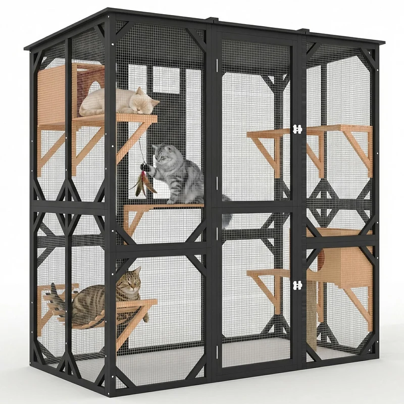 Garvee Recinto para Gatos de Madera de 178 cm con Techo Impermeable para Uso en Exterior