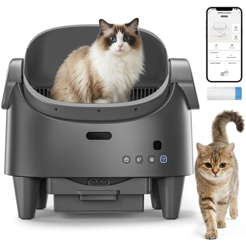 Garvee Arenero Autolimpiante Automático de Apertura Superior para Gatos, Caja de Arena Eléctrica Inteligente con App y Control de Olores para Hogar y Viajes
