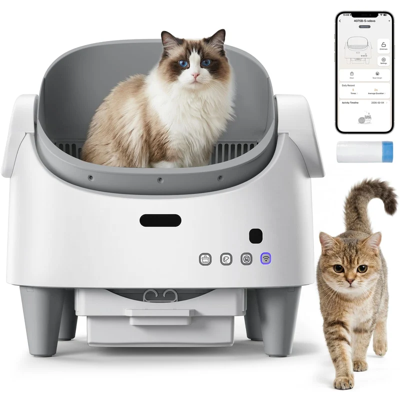 Garvee Arenero Autolimpante Inteligente para Gatos, Caja de Arena Automática 65L con Control por App y Doble Desodorización, para Varios Gatos, Blanco