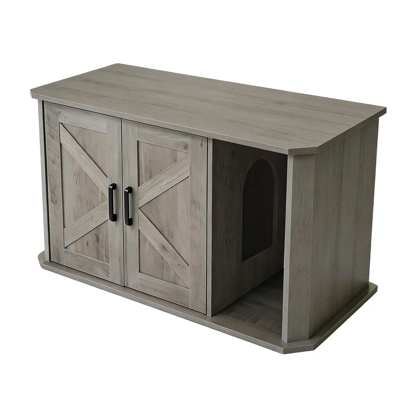 Garvee Mueble Oculto para Caja de Arena de Gato con Doble Puerta y Entrada Lateral Gris