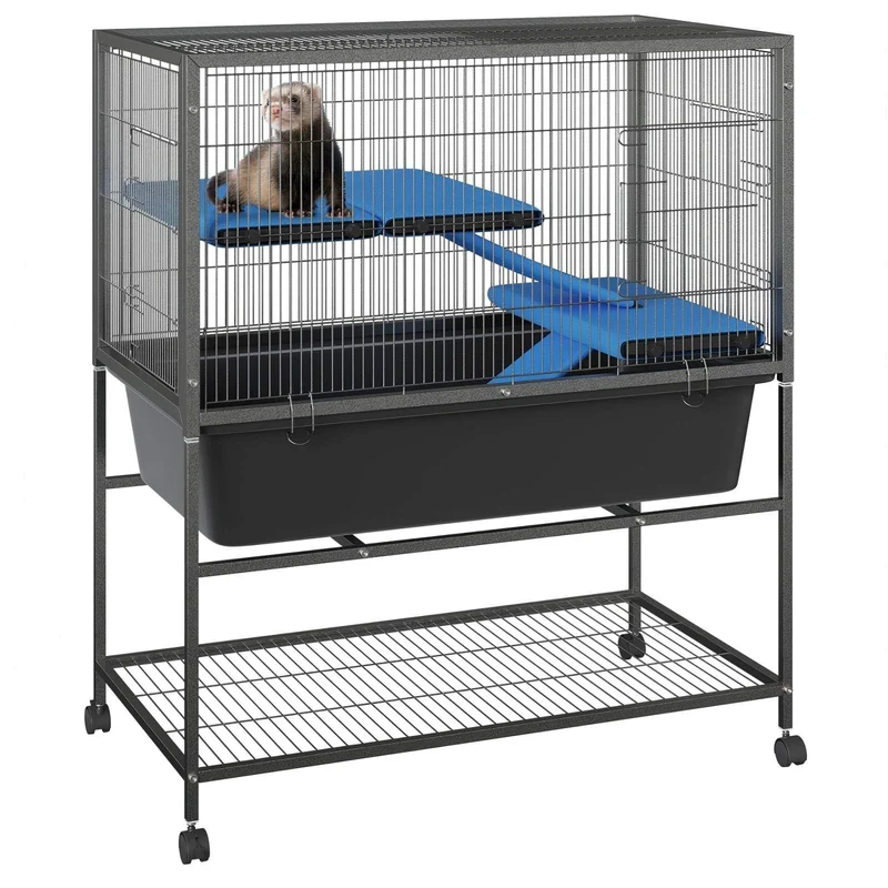 Garvee Jaula de Metal de Gran Capacidad para Chinchillas, Cobayas y Hurones, Mansión de Interior con Bandeja Extraíble y Estante de Almacenamiento (