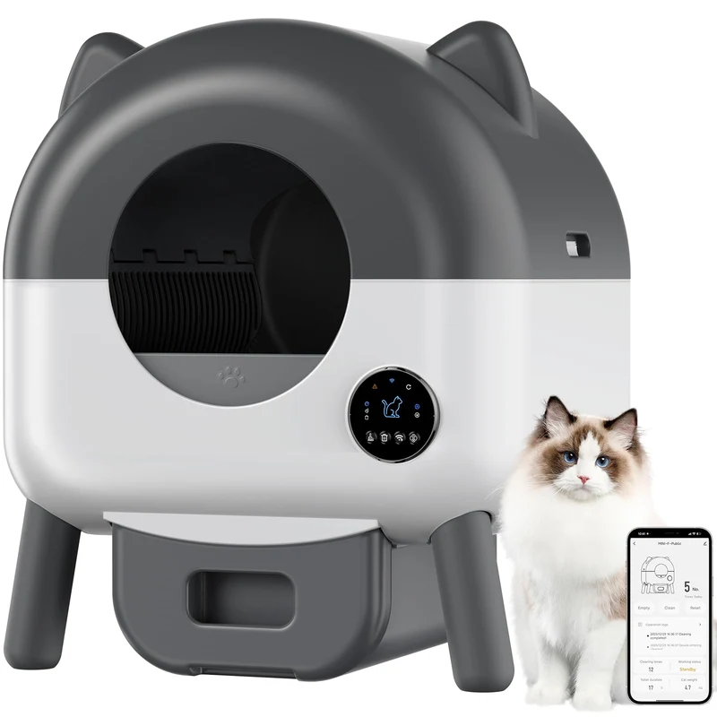 Garvee Arenero Autolimpiante Inteligente NEO-AE, Caja de Arena Automática con Control por App, Sistema Antiolores y Luces LED para Varios Gatos - Gris Oscuro