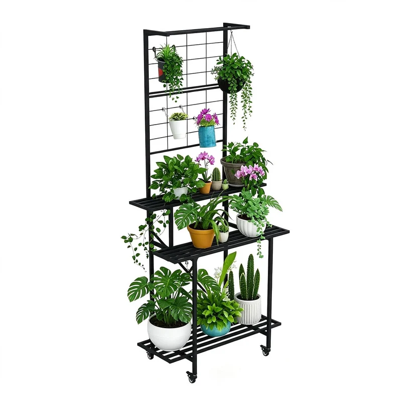 Garvee Estanteria de Metal Resistente para Macetas Multiusos con Ruedas Bloqueables y Ahorra Espacio, 202 cm Negro