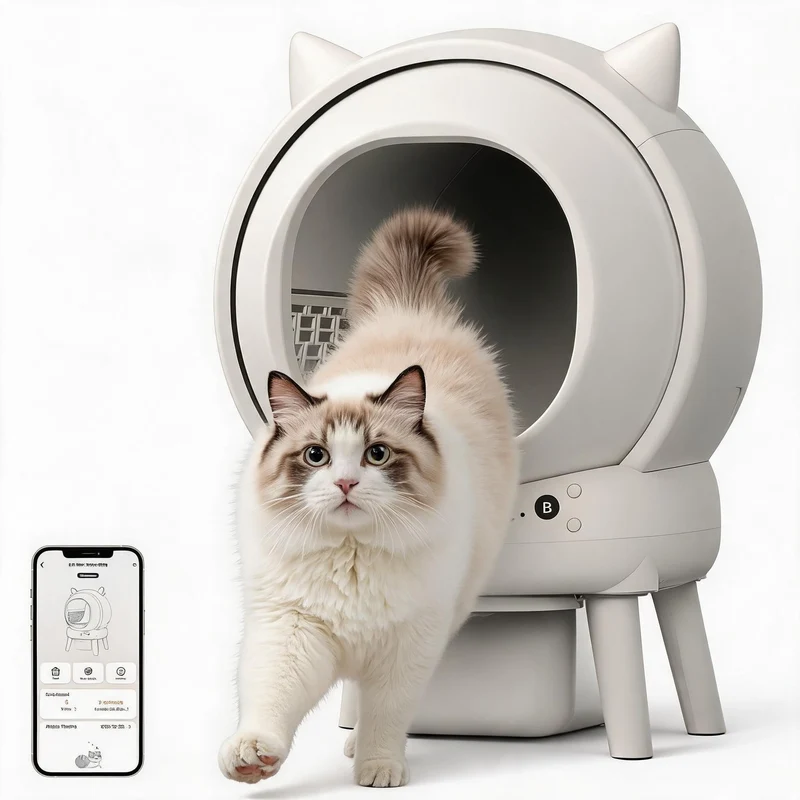 Garvee Arenero Autolimpiante Automatico para Gatos en Plastico ABS Seguro con Control por Aplicacion y Eliminacion de Olores, Blanco