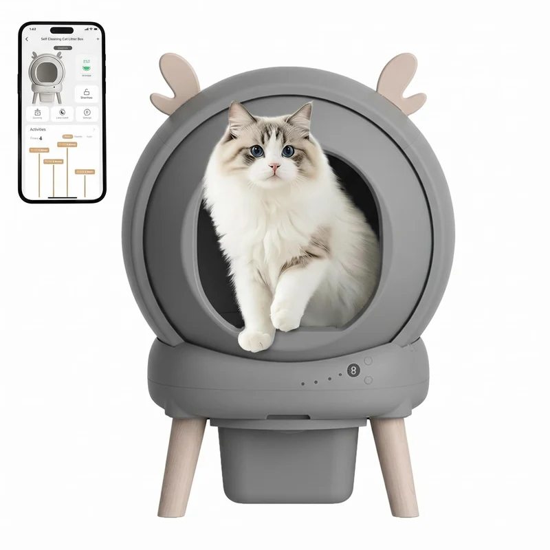 Garvee Arenero Autolimpiante Automatico para Gatos Cerrado en Plastico ABS con Control de Olores, Gris Frio