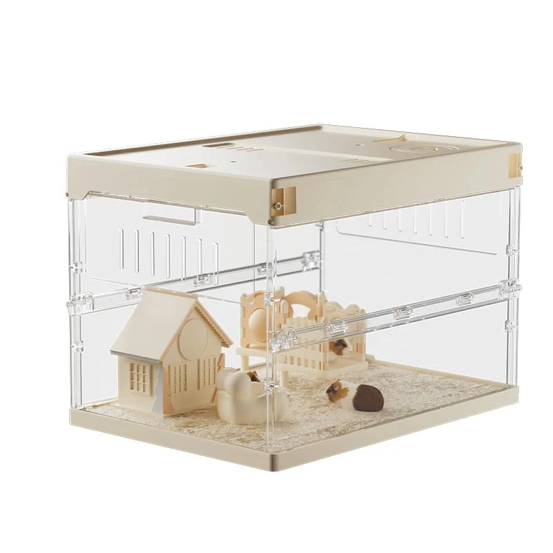 Garvee Jaula Acrilica Transparente de Techo Plano para Hamster con Accesorios Siete en Uno, 45x31x33 cm