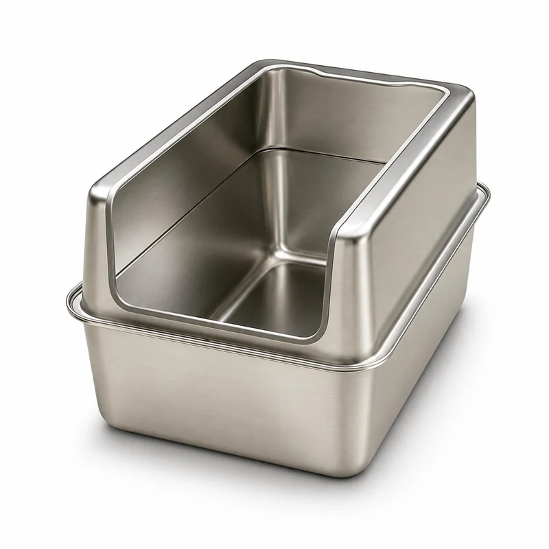 Garvee Arenero para Gatos Semicerrado de Acero Inoxidable Antifugas y Antiolores Facil de Limpiar, Metalico