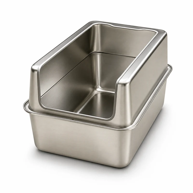 Garvee Caja de Arena Semi Cerrada de Acero Inoxidable para Gatos Fácil de Limpiar Altura 15cm