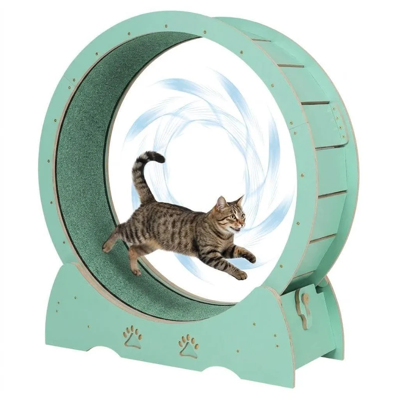 Garvee Rueda de Ejercicio para Gatos XL de MDF Diámetro 110cm con Alfombra Antideslizante Verde Menta