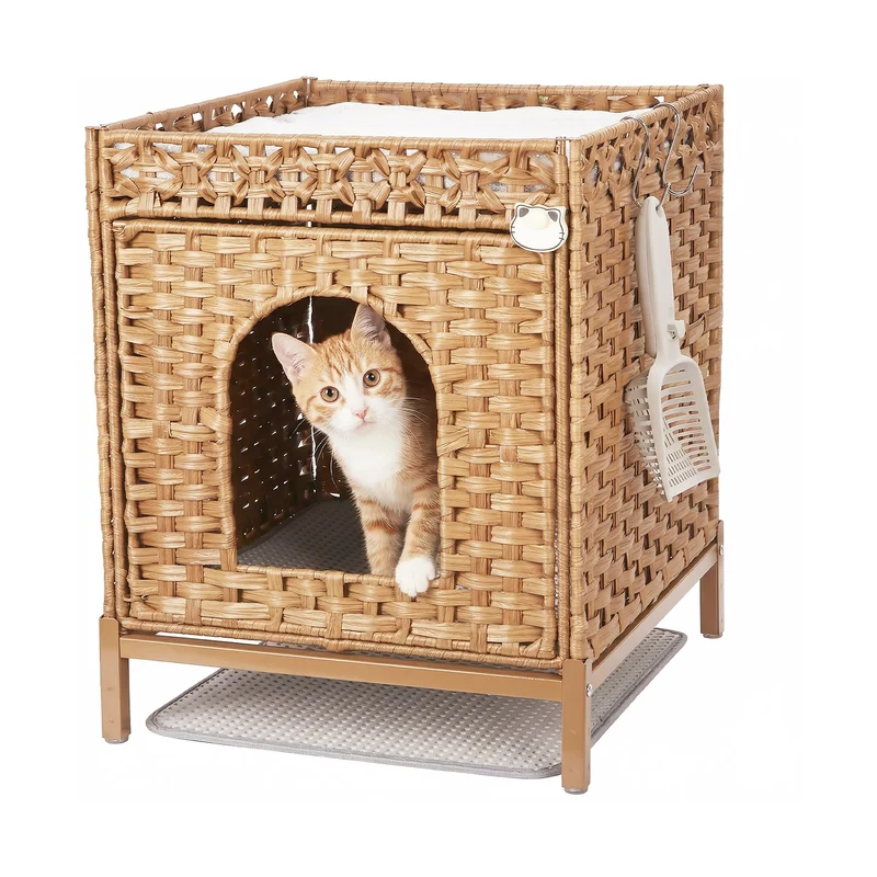 Garvee Mueble Oculto para Caja de Arena de Gato de Metal y PP 2 Ganchos en S Armario Decorativo Color Natural