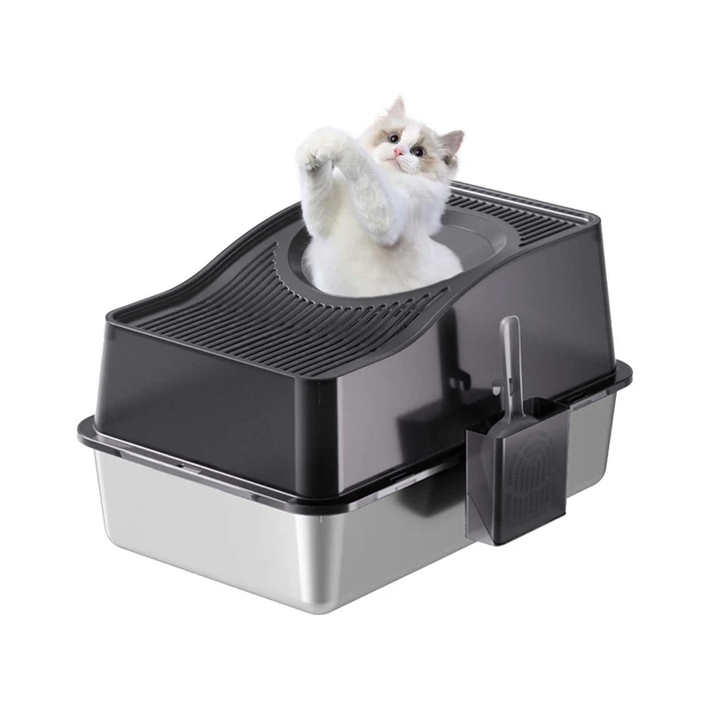 Garvee Caja de Arena para Gatos de Acero Inoxidable Extra Grande con Tapa y Pedal para Gatos Grandes en Interiores Antideslizante Fácil Limpieza