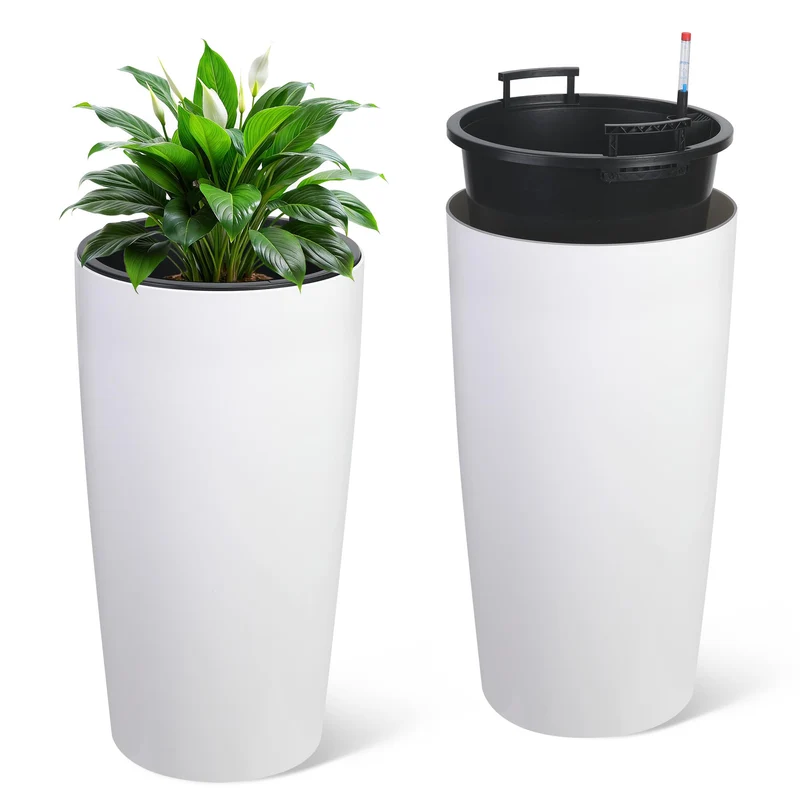 Garvee Macetas Altas 30 in Para Exterior Con Riego Automático Y Monitor De Agua, Plástico Resistente, Drenaje Y Asa Oculta, Jardines Y Terrazas, Color Clásico