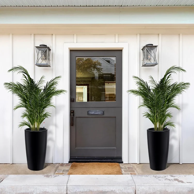 Garvee Macetas Altas de 30 in para Exterior con Monitor de Agua y Riego Automático, Plástico Resistente Negro para Jardines y Terrazas
