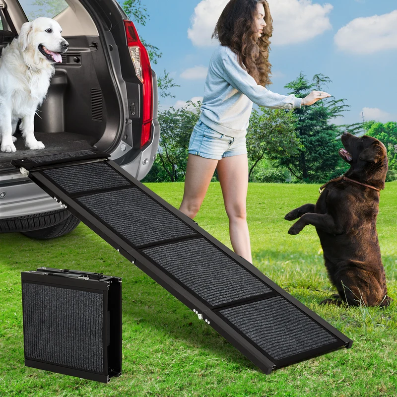 Garvee Rampa para Perros Plegable 160x43 cm Aluminio 1.3 mm Antideslizante Coche SUV Capacidad 113.4kg para Perros Sofá Hogar y Coche