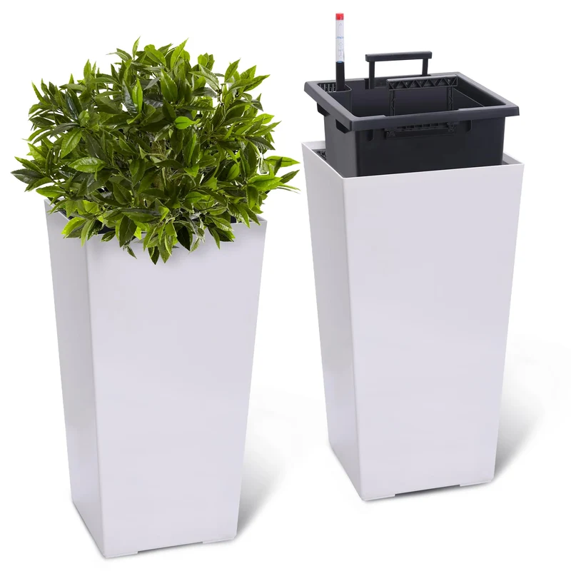 Garvee Macetas Rectangulares Altas 57 cm Set 2 con Drenaje y Ruedas para Patio y Oficina, Plástico Resistente, Monitor de Agua, Manejo Fácil
