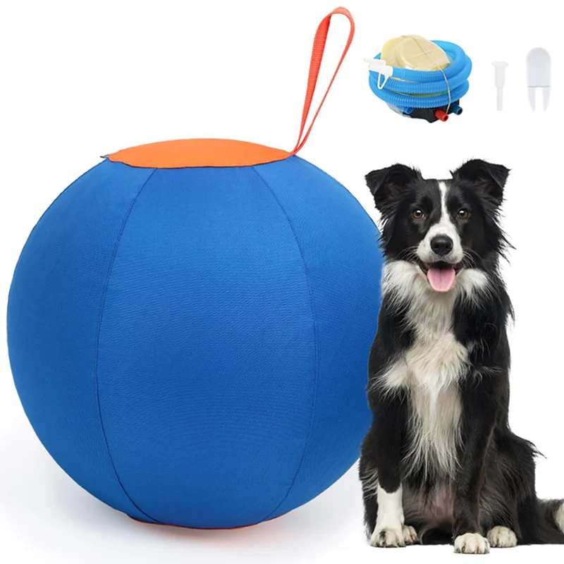Garvee Pelota de Pastoreo para Perros 45 cm - Grande, con Bomba de Aire, Material Resistente, Juguete para Entrenamiento al Aire Libre, Azul