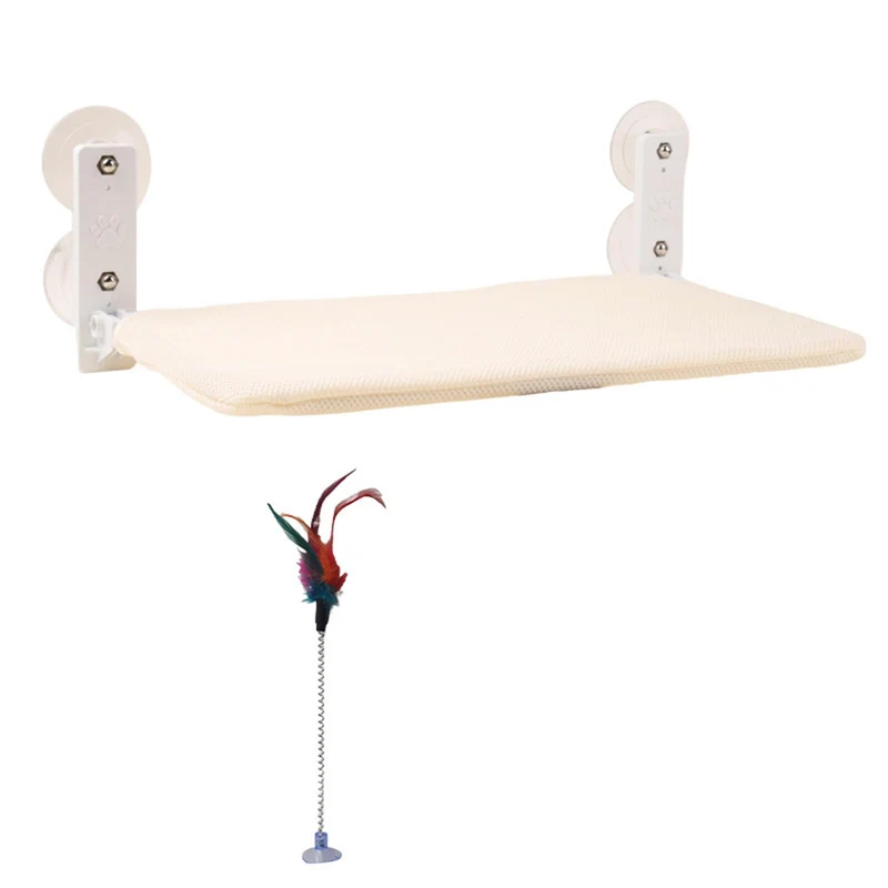 Garvee Katzen-Fensterstange Para Grandes Gatos Con 4 Ventosas Fuertes, Material Resistente, Diseño Beige, 45x30 cm, Ideal Para Tomar El Sol Y Descansar En Ventanas
