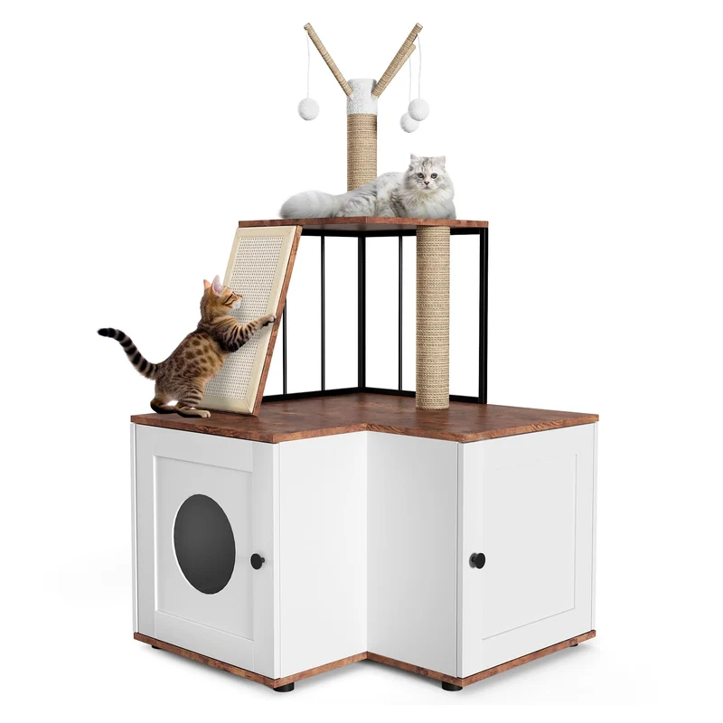 Garvee Árbol Para Gatos Con Casa Y Rascador Multi-nivel De Madera Duradera Para Interiores Color Natural