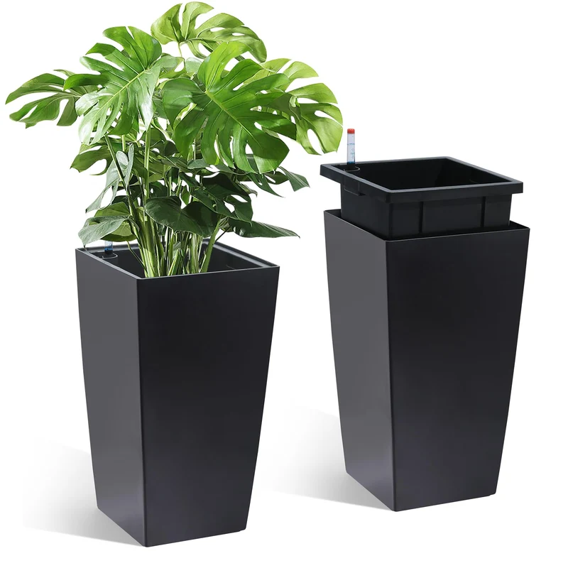 Garvee Macetas Altas 16 in Negro Con Monitoreo De Nivel De Agua Y Riego Automático Para Interior Y Exterior, Porches Y Jardines