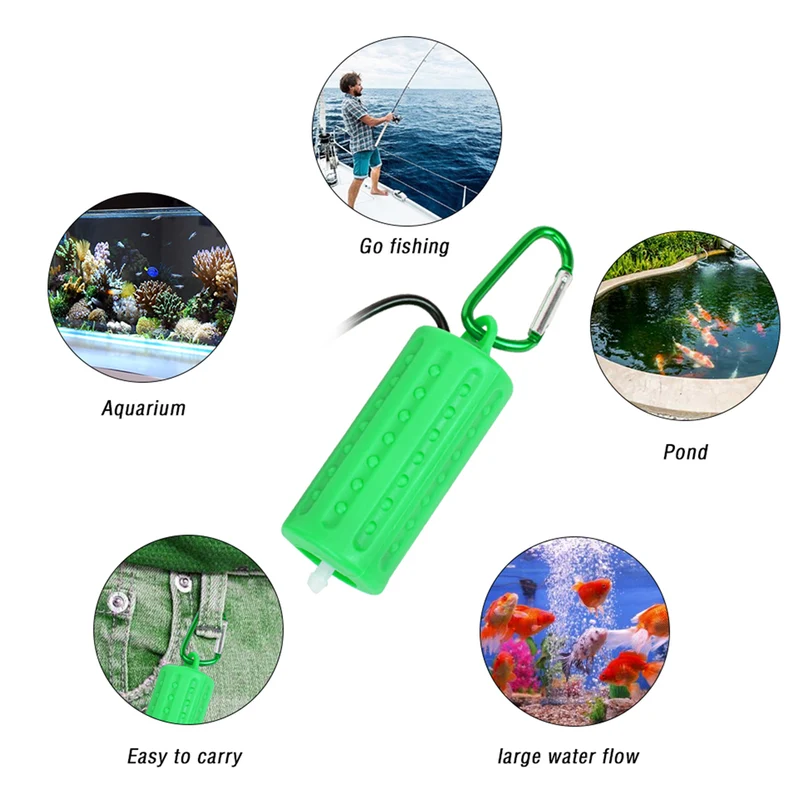 Garvee Bomba de Aire USB para Acuario Mini Portátil Verde con Tubo y Piedra de Aire, Silenciosa, Bajo Consumo, Ideal para Acuarios Pequeños