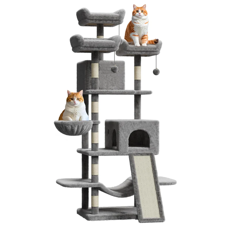 Garvee Árbol para Gatos Multi-Niveles 174 cm Alto con Condos Privados Rascadores de Sisal Hamacas de Felpa para Gatos Pequeños y Medianos