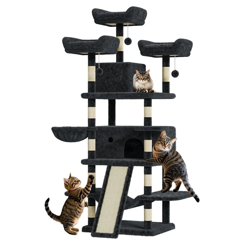 Garvee Árbol para Gatos Multi-Niveles 174 cm Alto, Torre Grande con Condos, Perchas de Felpa, Poste de Rascar Sisal, Hamacas, Pelotas Colgantes para Gatos Pequeños y Medianos