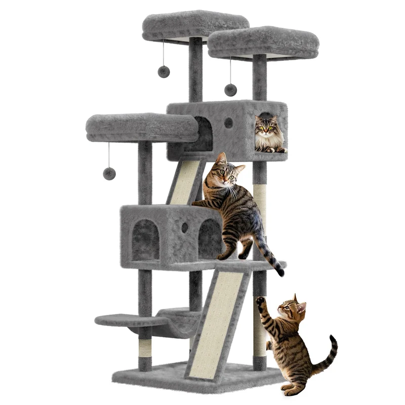 Garvee Árbol para Gatos Grandes 168 cm Multi-Niveles con Condos Espaciosos, Hamaca, Poste de Sisal, Perchas, Pelotas Colgantes para Interior, Estable, Color Natural