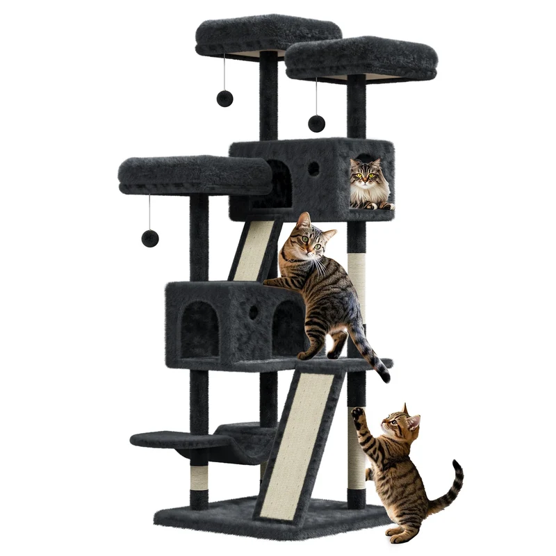 Garvee Árbol para Gatos Grande 168 cm Multi-Niveles con Condos, Hamaca, Poste de Sisal, Perchas y Bolas Colgantes para Interior, Estable y Cómodo, Beige