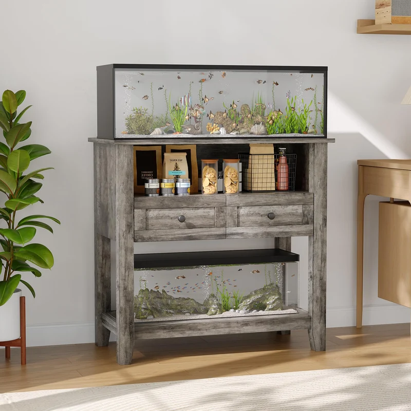Garvee Soporte para Acuario 20-29 Galones con Estación de Carga, Capacidad 299 kg, Seguridad Antivuelco, Cajones Magnéticos, 80×40×78 cm, Negro