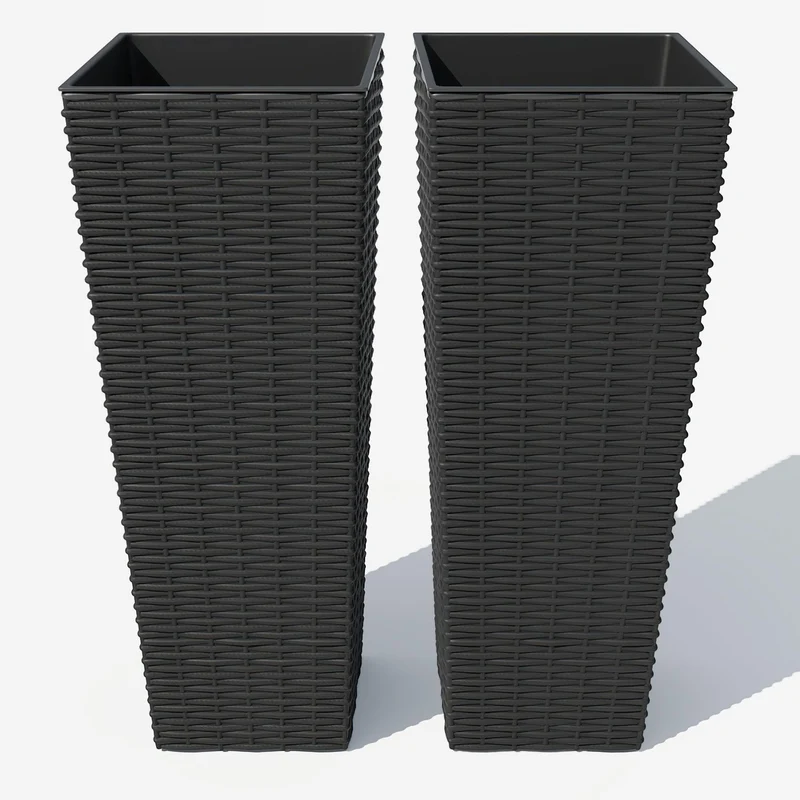 Garvee Pack de 2 Macetas Altas de Exterior para Jardín, Porche o Patio, Resistentes a la Intemperie, 61 cm, Negro