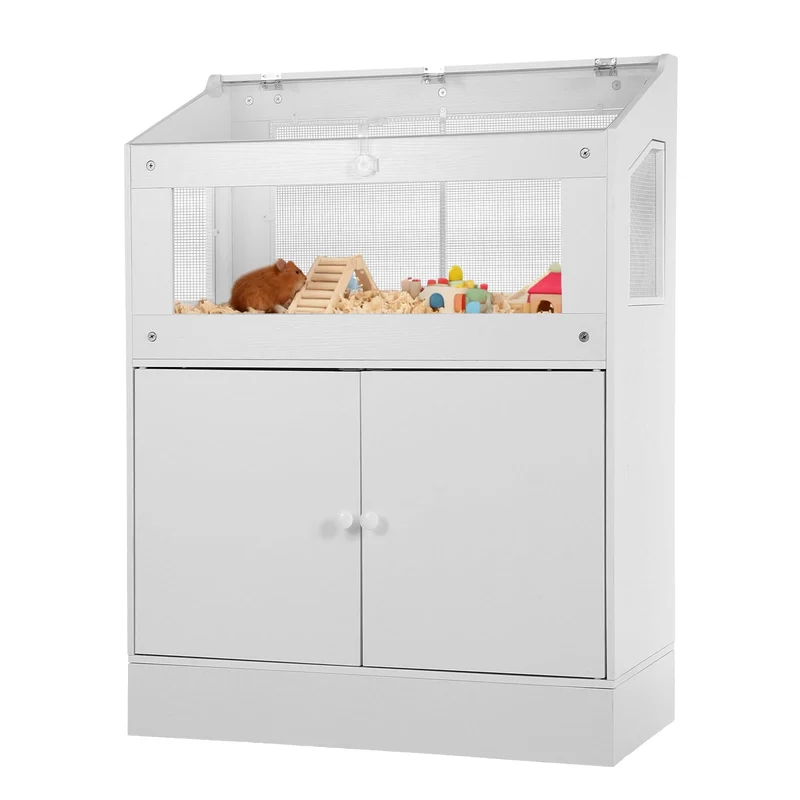 Garvee Jaula para Hámster con Paneles Acrílicos y Gabinete de Almacenamiento para Pequeños Roedores en Interiores 80×40×108 cm Madera y Malla Metálica
