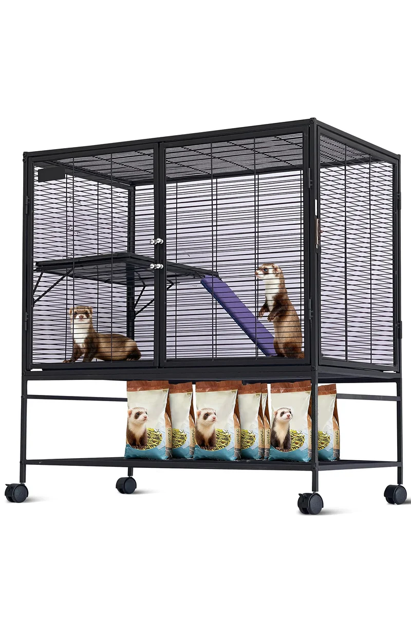 Garvee Jaula Para Pequeños Animales De Metal 39''H - Multi-Niveles, Rampa, Bandeja Extraíble, Ruedas Con Frenos - Ideal Para Conejos Y Hurones