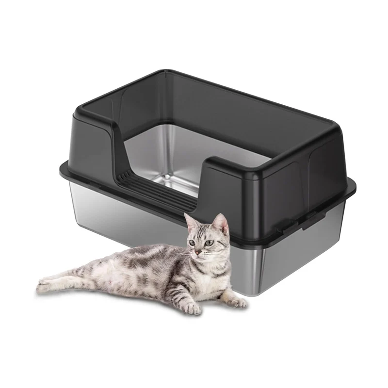 Garvee Bandeja Para Arena De Gato Acero Inoxidable Gran Capacidad Fácil Limpieza Diseño Abierto Para Gatitos Y Gatos Hogar