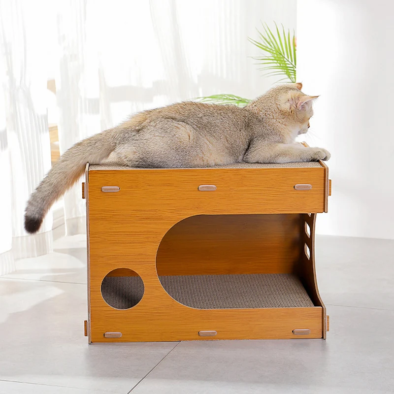Garvee Rascador De Cartón Para Gatos Casa De Cartón De Madera Maciza Para Gatitos Cama Rascadora Con Cartón Corrugado Desmontable Caja Rascadora Transpirable Para Gatos Pequeños Medianos