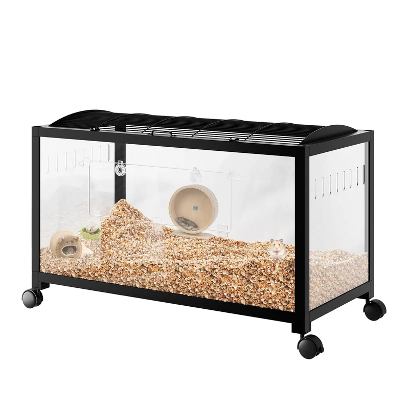 Garvee Jaula Grande Para Roedores 38'' Con Ruedas Y Paneles PS, Resistente A Mordeduras, Apilable, Ventilada, Fácil De Montar Para Hámsters Y Cobayas, Transparente