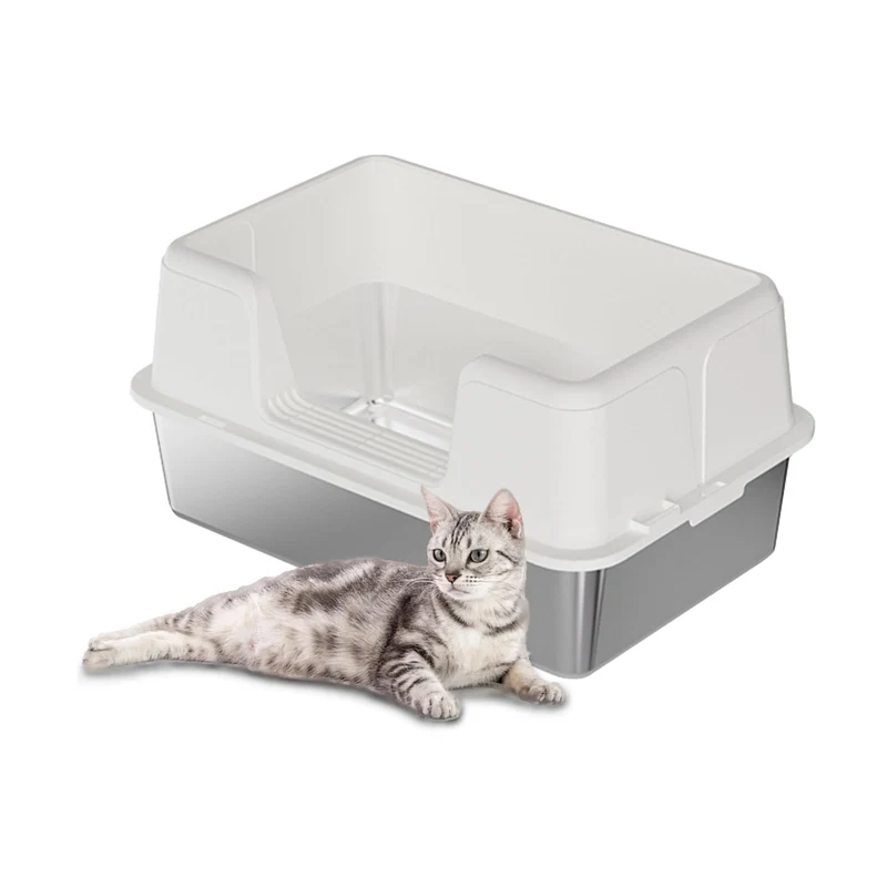 Garvee Katzentoilette De Acero Inoxidable Extra Grande Con Altas Paredes Para Gatos En Casa Varias Medidas Plata